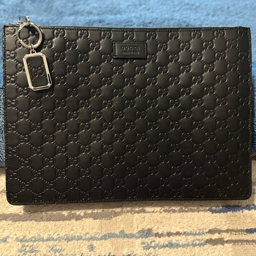 Gucci Black Embossed Document/Laptop Bag